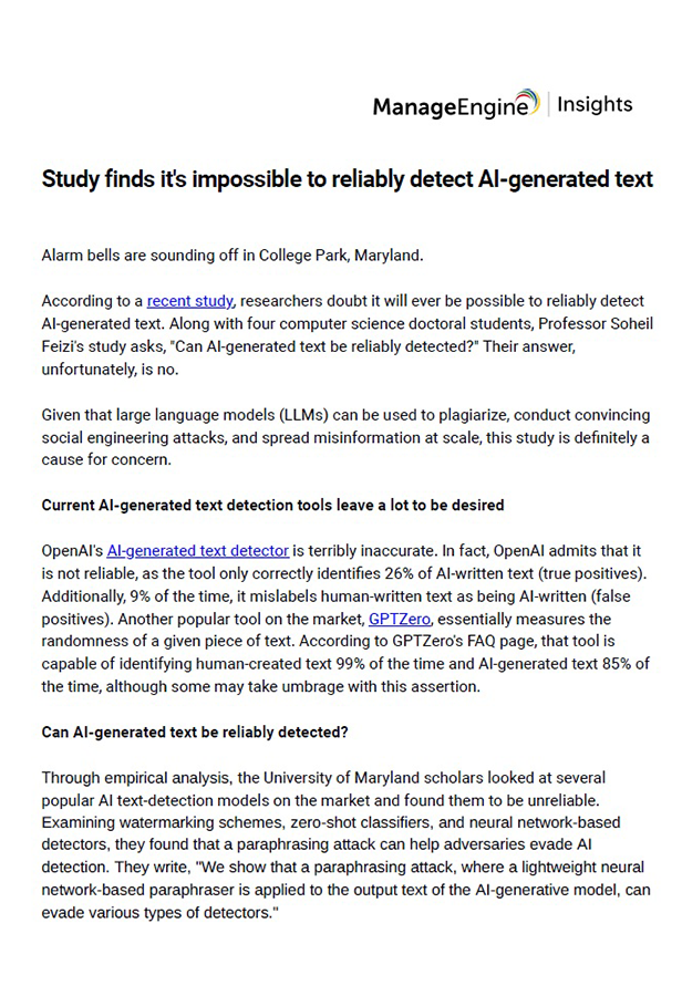 Study finds it's impossible to reliably detect AI-generated text