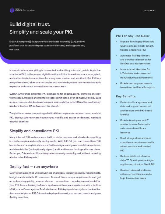 EJBCA Enterprise Datasheet