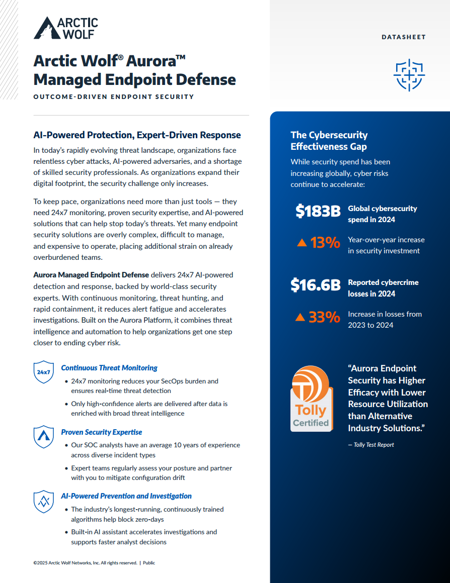 Arctic Wolf® Aurora™ Managed Endpoint Defense