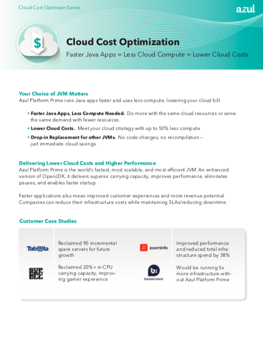 Azul Platform Prime Cloud Cost Optimization Data Sheet